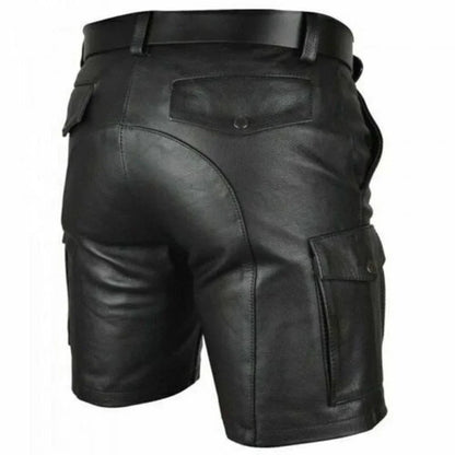 New Solid Color PU Leather Pants Casual Men's Short Leather Pants Summer Fashion Trend Club Punk Style Shorts for Men