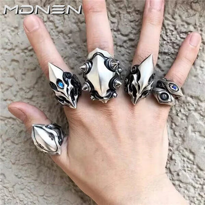 2023 New Ring Avant-garde Mecha King Flame Shield Armor Alloy Material Cyberpunk Style Neutral Jewelry Party Gift