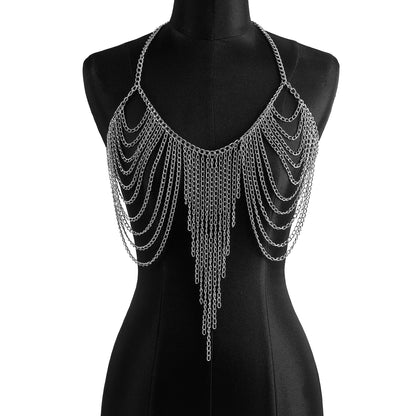 Multi Layers Chest Bra Chain Body Jewelry Necklace For Women Metal Body Chain Harness Party Music Festival Accessories