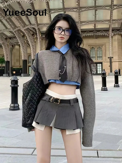 Extreme Short Women Sweater Solid Color Long Sleeve Knit Crop Tops 2022 New In Y2K Aesthetic Casual High Street Female Jumper