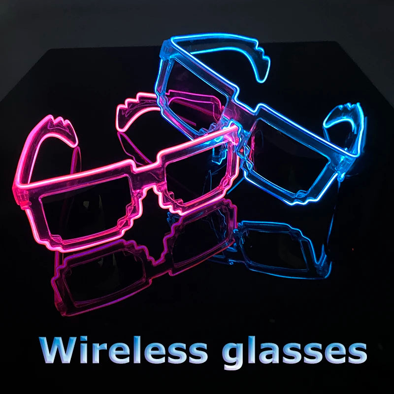 Nouveau Cool sans fil LED lumineuse éclairer lunettes pour Rave Festival fête lumineux néon mosaïque lunettes de soleil club disco lunettes