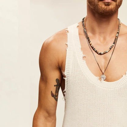 Men's Knitted Sleeveless Vest Loose Casual Top Streetwear Men Fashion T-shirt Summer Casual O-Neck Male Tank Top