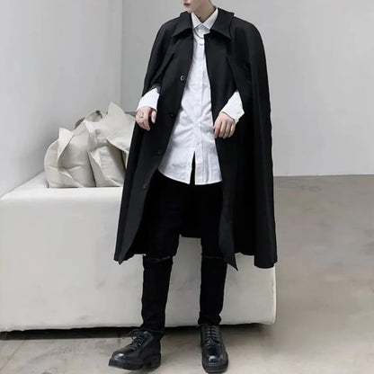 Mens Dark Style Sleeveless Mid-Length Cape Cloak Autumn And Winter Genderless Japanese Fashion Retro Loose Cape Coat Unisex