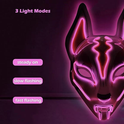 Light Up Mask Led Halloween Mask Light Up Fox Mask Halloween Costume  Wolf LED Colour Cosplay Glowing Masks Festival Party Mask