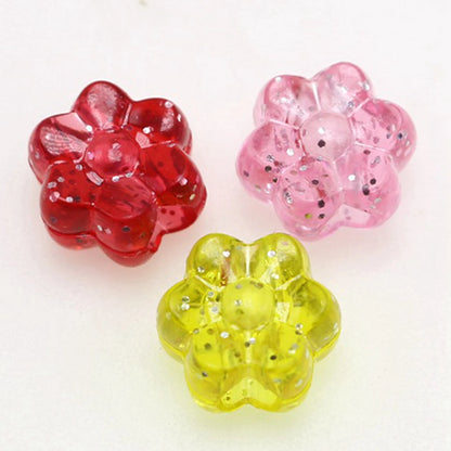 100 Mixed Transparent Glitter Color Flower Pony Beads 12mm Big Hole 4mm Kids Craft Kandi Bracelet