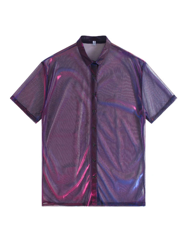 Y2K Holographic Colorful Loose Long Shirt Women Harajuku See-through Sunscreen T-shirt Female Fashion Streetwear Casual Blouses