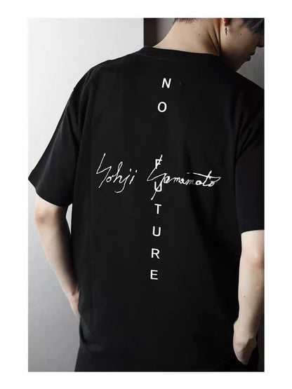 Camiseta de manga corta de estilo oscuro "NO FUTURE", ropa Unisex, camisetas de yohji yamamoto para hombre, camisetas holgadas de gran tamaño con cuello redondo para mujer