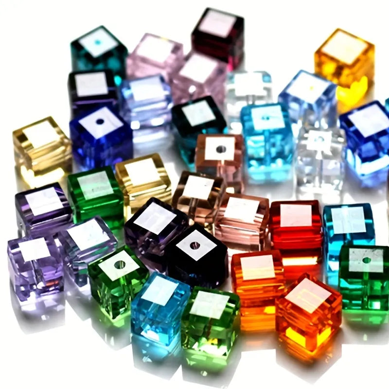 100 Uds. Cuentas sueltas de cristal en forma de cubo de 4mm para joyería DIY, fabricación de cuentas espaciadoras