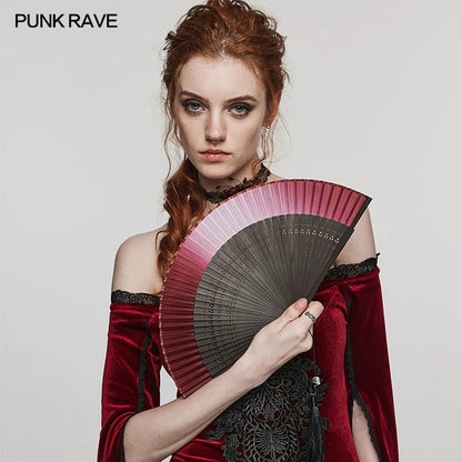 PUNK RAVE Gothic Gradien Exquisite Carving Tassel Folding Fan Performance Accessories Cosplay Elegant Unisex Hand  2 Colors