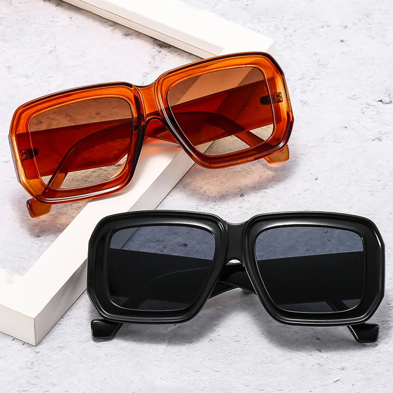 Unique Square Sunglasses for Men Fashion Champagne Big Shades Eyewear Trending Retro Women Brand Design UV400 Sun Glasses