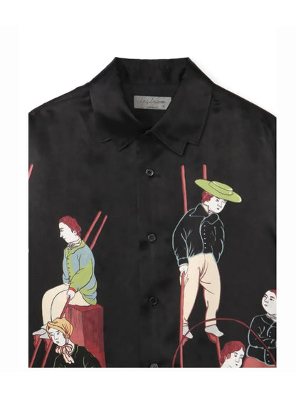 Camisas con estampado Rokumeikan, camisas de diseño de lujo yohji yamamotos, yohji de gran tamaño para mujer y3 chemise homme, camisa negra original