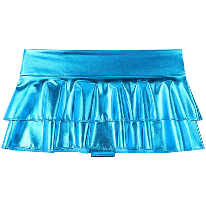 Women Sexy Pleated Mini Skirt Fashion Metallic Shiny Low Rise Skirt Rave Party Nightclub Pole Dancing Show Costume Clubwear