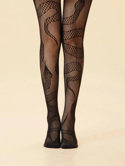 1 pair of fashionable and sexy snake shaped fishing net socks punk style Halloween pantyhose horror snake shaped pantyhose