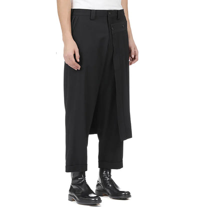 Men's Fashion Double Layer Skirts Pants New Trend Dark Deconstructed Pleated Trousers Straight Leg Pants Genderless Streetwear