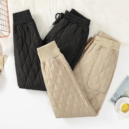 Winter Cotton Down Cotton Pant Women Solid Color Pocket High Waist Harem Pants Snow Wear Windproof Baggy Trousers 4XL