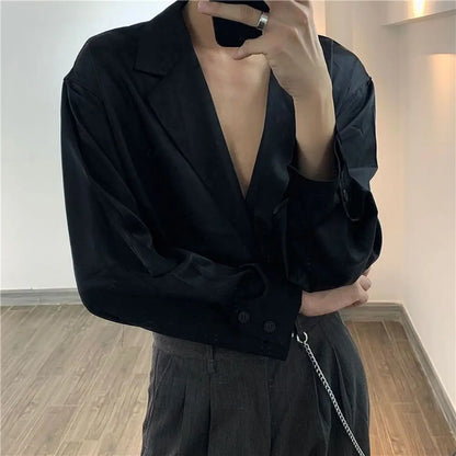 2024 Men Casual Shirt Solid Color Lapel Button Long Sleeve Fashion Tops Streetwear Loose Leisure Camisa Masculina S-2XL