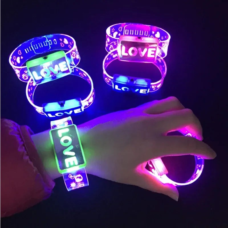 6Pc Led Bracelet Glow Light Up Bracelets LOVE Flashing Wristband Glowing Bangle Glow in The Dark Rave Christmas Party Toys