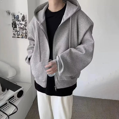 Noir gris épaulière à capuche hommes mode décontracté Cardigan sweat hommes coréen lâche fermeture éclair à capuche veste unisexe tendance manteau