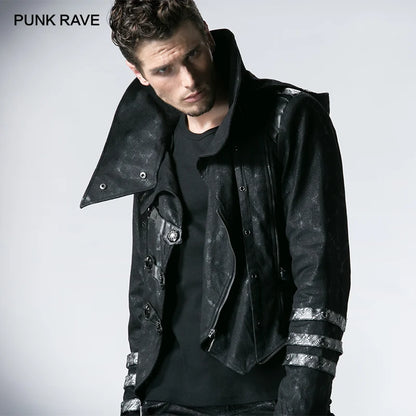 PUNK RAVE Men's Gothic Long Winter Black  Adjustable Jackets Punk Style Visual Kei Fashion Coat Hoodie Windbreaker Men