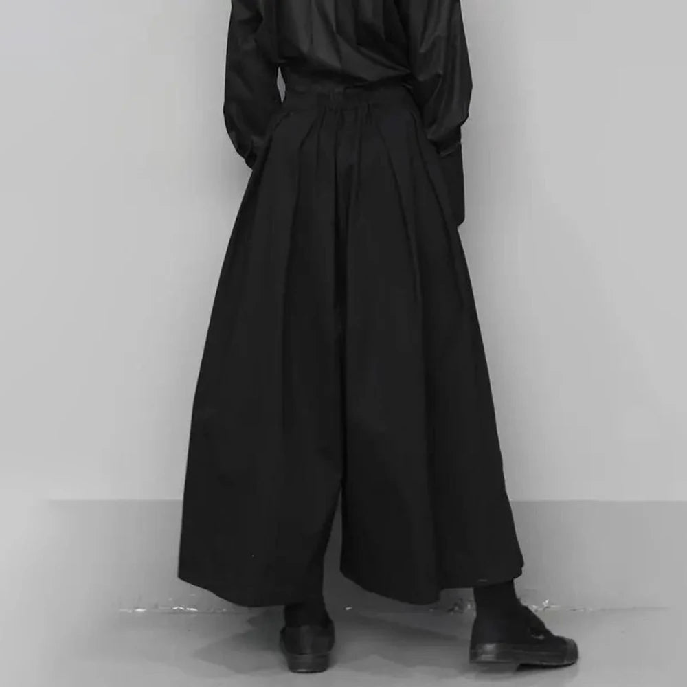 Pantalones Hakama holgados y recortados de estilo gótico oscuro, pantalones de pierna ancha, nuevo diseño de talla grande, pantalones Sense Samurai, ropa para hombre 2024