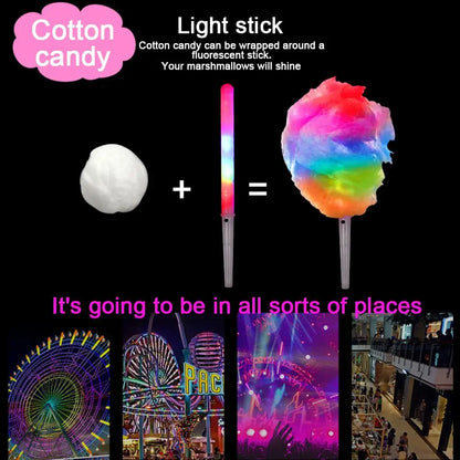 10/30/60pcs Glow Sticks Cotton Candy Cones Reusable LED Cotton Candy Sticks Colorful Light Up Cotton Candy Marshmallows Cones