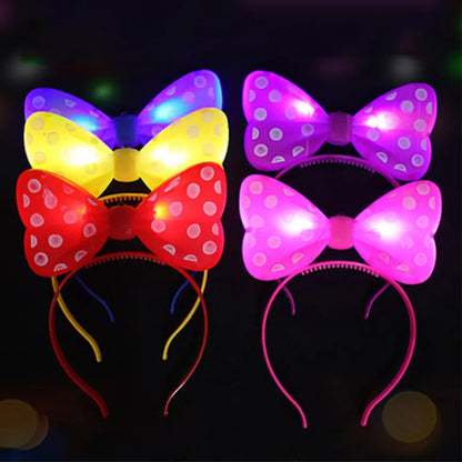 5/10pcs LED Light-up Bow Headband Multicolor Luminous Mouse Bow Dot Hair Band Princess Crown Headdress Hair Wedding Party Decor