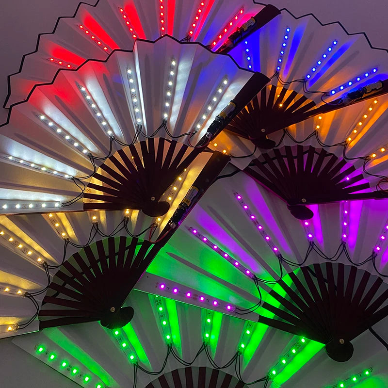 10inches Glow Folding LED Fan Dancing Light Fan Night Show Halloween Christmas Rave Accessories Carnival Supplies Dance Hand Fan