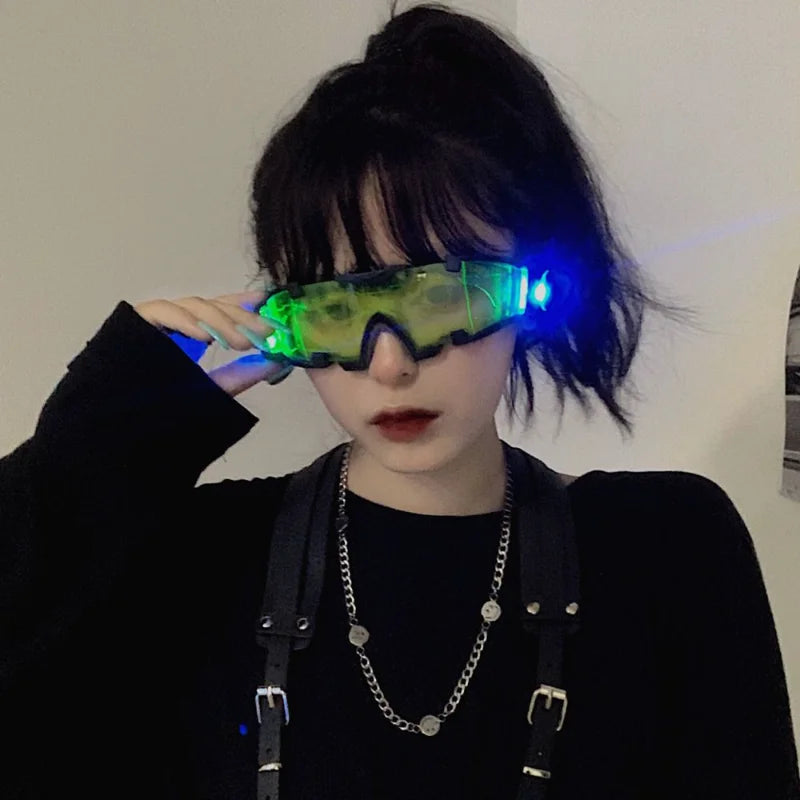 2000S Punk Glasses Cyberpunk Glasses Men Women Future Technology Eyewear Led Eyeglasses Sports Goggles Y2K Hip Hop Glasses