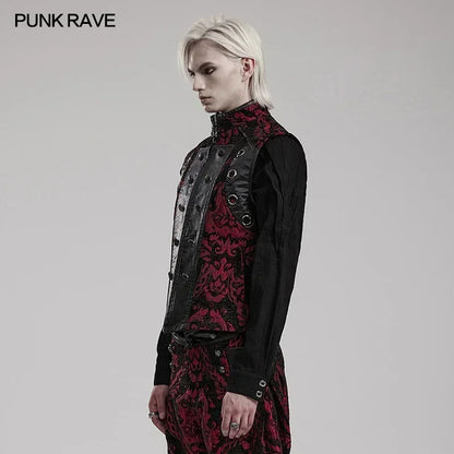 PUNK RAVE Men's Gothic Jacquard Gorgeous Small Stand Collar Vest  Party Club Casual Tops Men Jacket Autumn/Winter