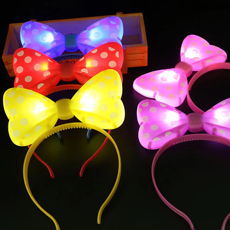 5/10pcs LED Light-up Bow Headband Multicolor Luminous Mouse Bow Dot Hair Band Princess Crown Headdress Hair Wedding Party Decor