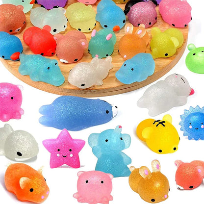 6 uds Mochi Squishy Glitter Animal juguete antiestrés apretar Regalos divertidos obsequios de fiesta para niños cumpleaños Juguetes Novedosos