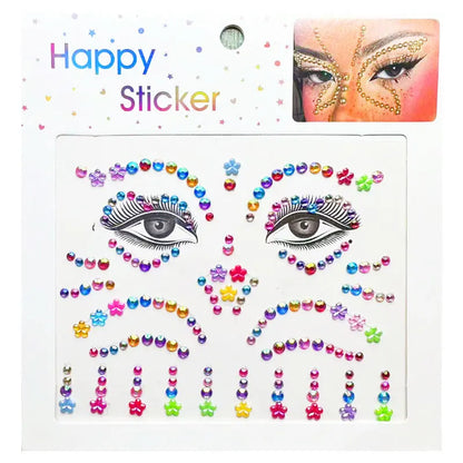 3D Tattoo Sticker Waterproof for Women Face Jewels Rhinestone Eye Stickers Kids Face Glitter Festival Fake Tattoo Art Rave