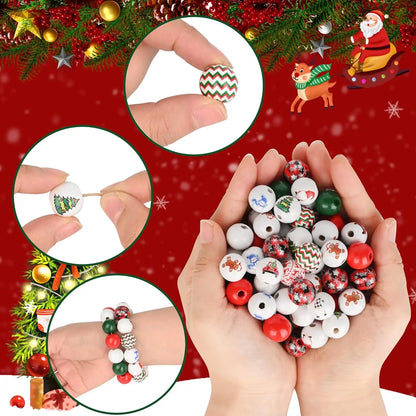 50Ppcs Mixed Christmas wooden beads for crafts gift DIY Bracelet Beads for Jewelry Making