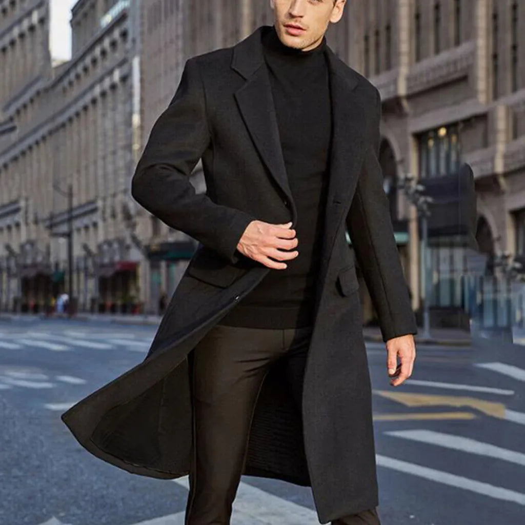 Korean Trend Men's Loose Casual Single-breasted Overcoat Autumn Winter Fashion New Long Sleeve Woolen Long Coat 2023