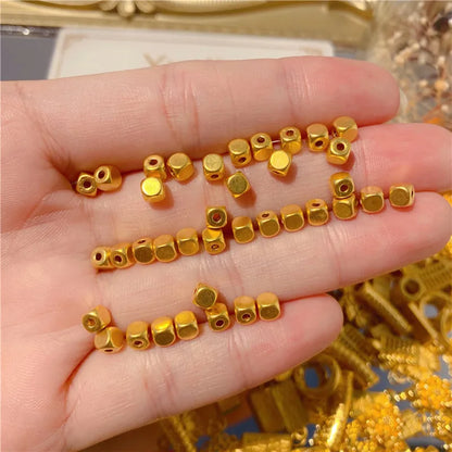 1pcs Real 24K Yellow Gold Pendant 3D Hard Gold Sqaure Bead Kandy DIY Make Bracelets Men's Jewelry Upscale Gift Loose Bead