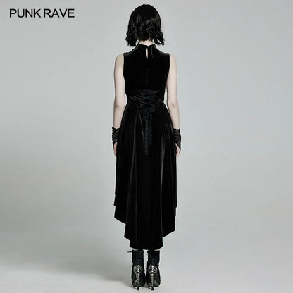 PUNK RAVE Women's Gothic Gorgeous Retro Irregular Hem Sleeveless Dress Party Club Velvet Stageper Formance Costume Dresses