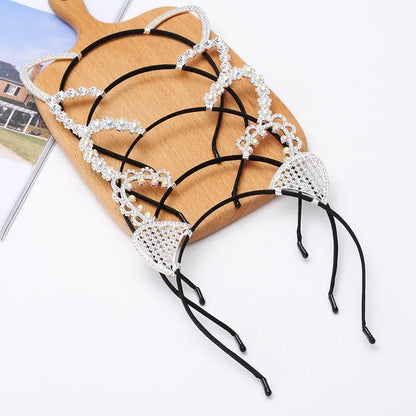 Novelty Kids Cat Ears Headband with Ear Crystal Hairband Festival Hair Girls Crown Rhinestone Headdress for Women