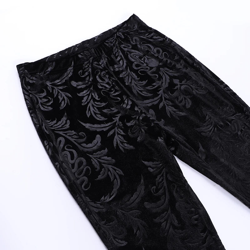 Gothic Black Summer Flare Pants Womer Lolita Streetwear See Through Sexy High Waist Pants Aesthetic Punk Grunge Trousers SY21359