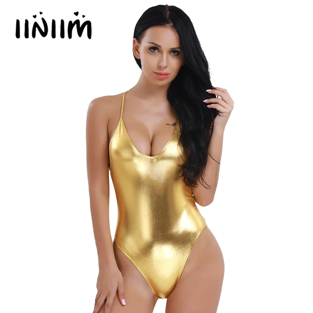 Womens Bodysuit Tops Patent Leather Sexy Body Lingeries Deep V One Piece Thong Monokini Bodycon Dance Leotard Rave Outfits