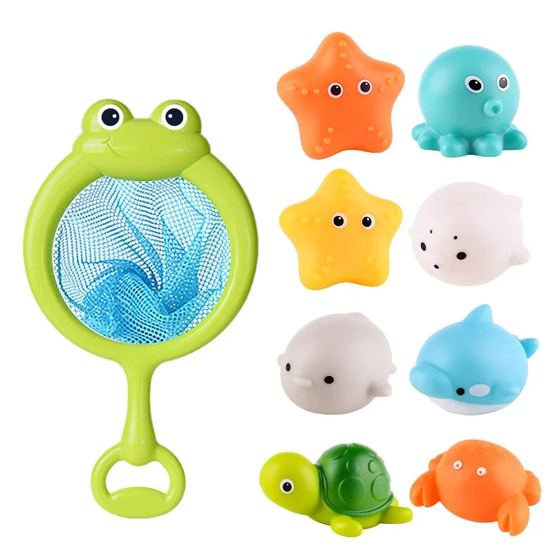 Juego de agua de lavado de animales resplandeciente, red de luz de agua flotante, pesca, peces, juguetes para jugar en el agua, juguetes de baño para bebés flotantes