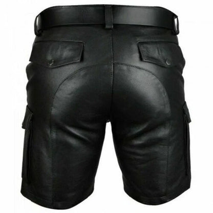 New Solid Color PU Leather Pants Casual Men's Short Leather Pants Summer Fashion Trend Club Punk Style Shorts for Men