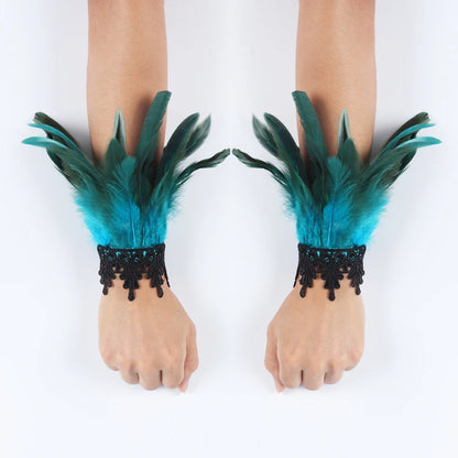 Manchettes en plumes de coq noires, 2 pièces, manchettes en plumes de coq teintes naturelles, chauffe-bras, accessoire de Costume de Cosplay de fête, gants en plumes