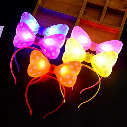 5/10pcs LED Light-up Bow Headband Multicolor Luminous Mouse Bow Dot Hair Band Princess Crown Headdress Hair Wedding Party Decor