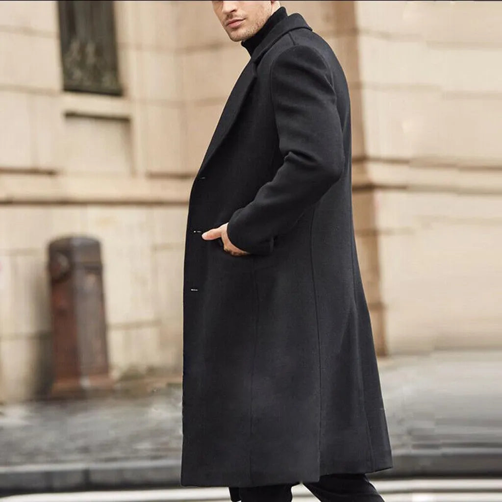 Korean Trend Men's Loose Casual Single-breasted Overcoat Autumn Winter Fashion New Long Sleeve Woolen Long Coat 2023