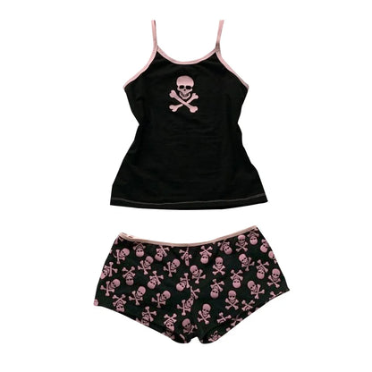 Y2K Shorts Rock Goth Sexy Skull Harajuku Graphic Print Pants Hiphop Streetwear Y2k Tank Top Slim Punk Retro Crop top Spice Girls