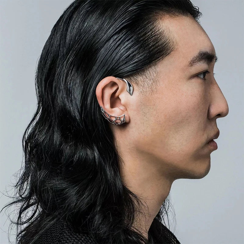 Clip d'oreille mécanique en maille à vent, en métal, Style Cyberpunk, bijoux pour hommes et femmes, cadeau de fête, nouvelle collection 2023