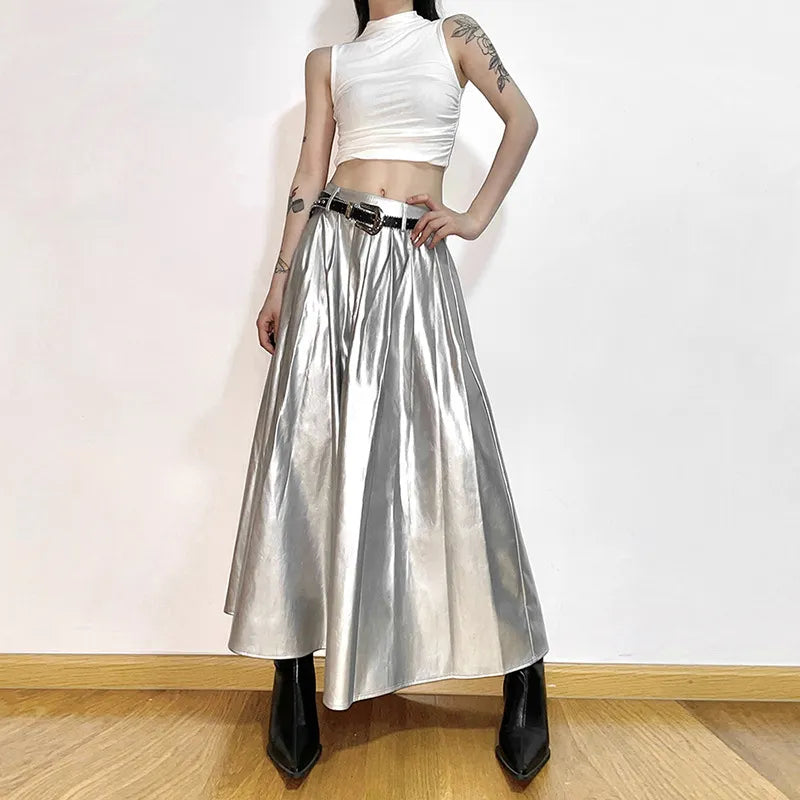 Gothic High Waist Punk Pleated Skirt Harajuku Cyber Sliver Streetwear Women Mall Emo Alternative Rave Outfit Female