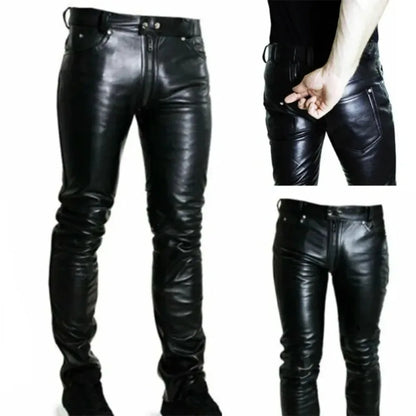 Mens Leather Pants 2023 New Solid Color PU Zipper Casual Leather Pants Streetwear Men Fashion Full Length Trpisers Masculina