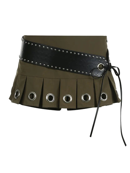 Weekeep – Mini jupe plissée Punk taille basse Y2k avec ceinture en PU, jupe Super courte, Sexy, Vintage Grunge des années 2000, tenues pour femmes, automne