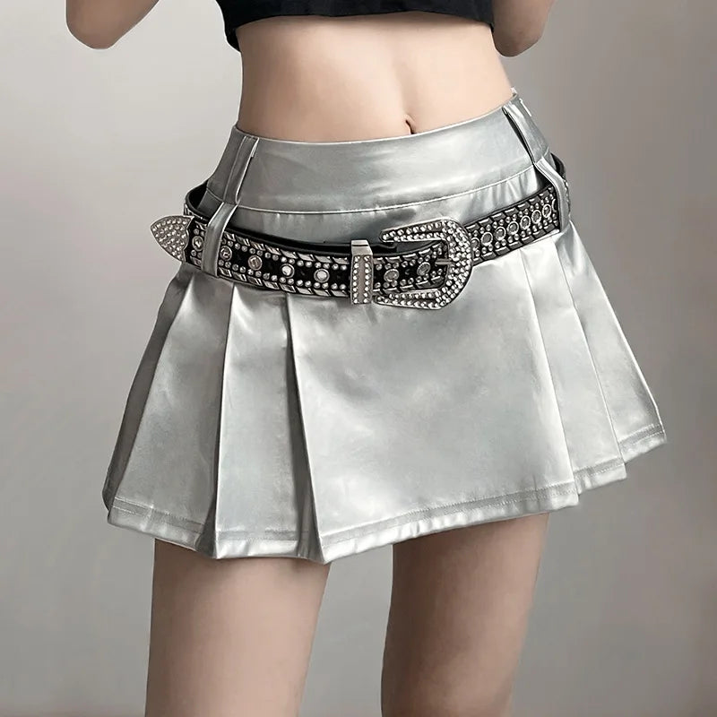 Women Mall Streetwear Punk Sliver Skirt High Waist Pleated Harajuku Cyber Emo Alternative Rave Outfit Female Falda Sexy Mujer